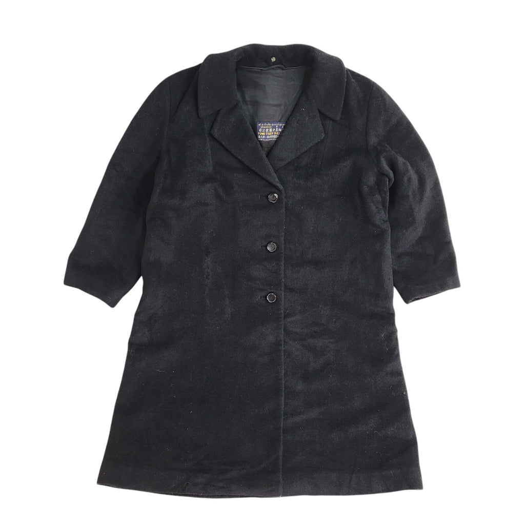 Vintage 90s Button Black Wool Overcoat UK Women's Size 16