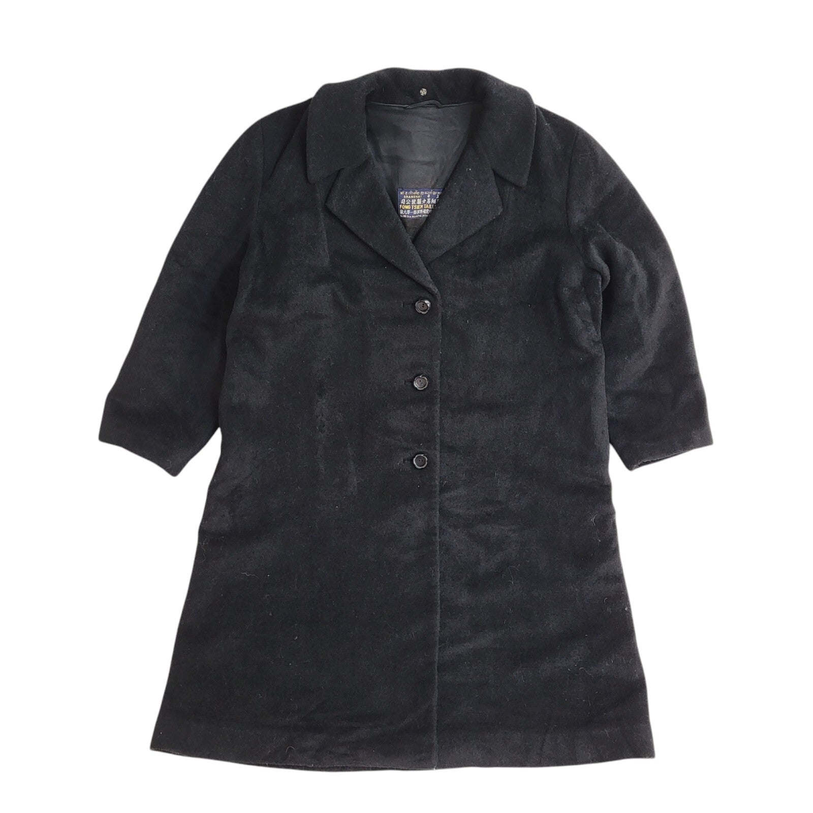 Vintage 90s Button Black Wool Overcoat UK Women's Size 16