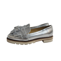 Dune Silver Slip-Up Leather Flat Shoes Uk Women's Size 4.5