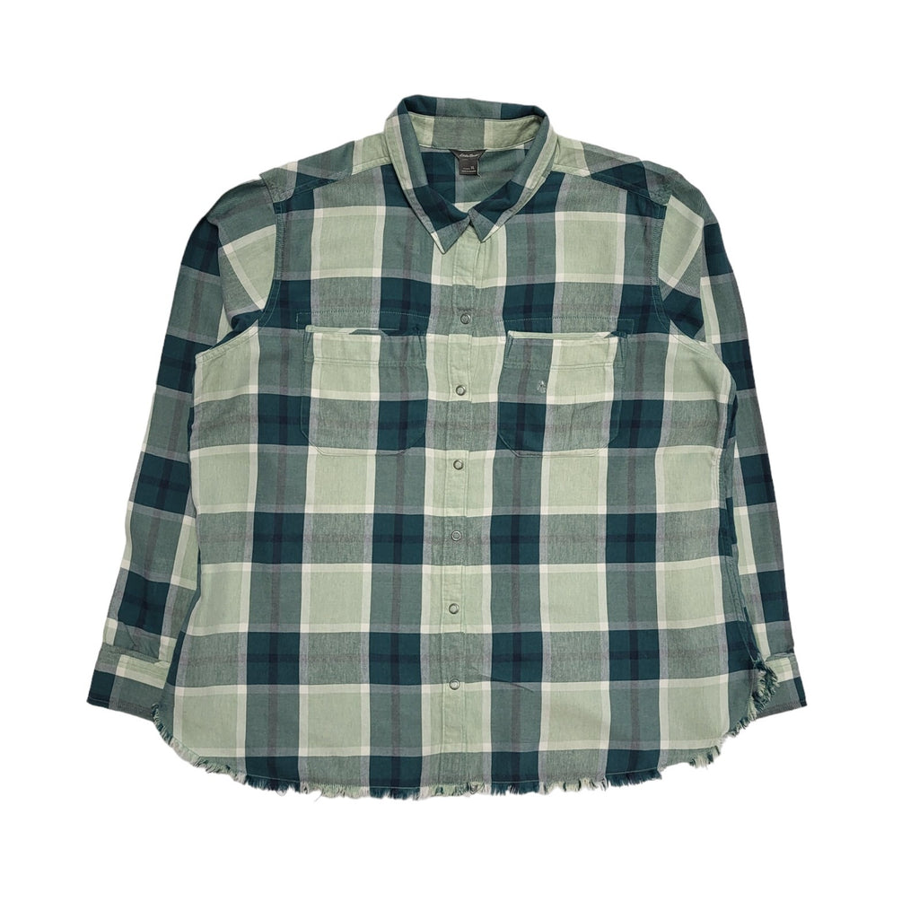 Eddie Bauer 90s Vintage Green Check Fremont Flannel Shirt Women's Size XL
