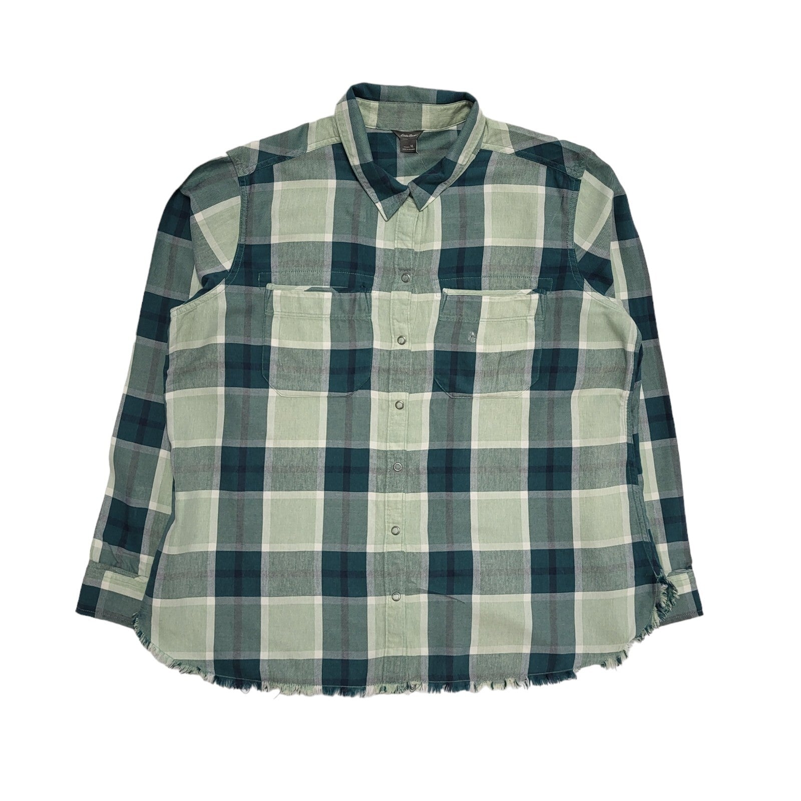 Eddie Bauer 90s Vintage Green Check Fremont Flannel Shirt Women's Size XL