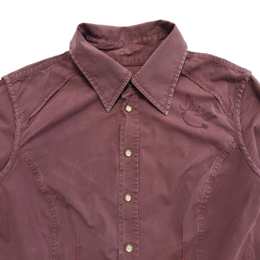 Diesel 90s Vintage Maroon Pearl Snap Long Sleeve Shirt Womens Size M