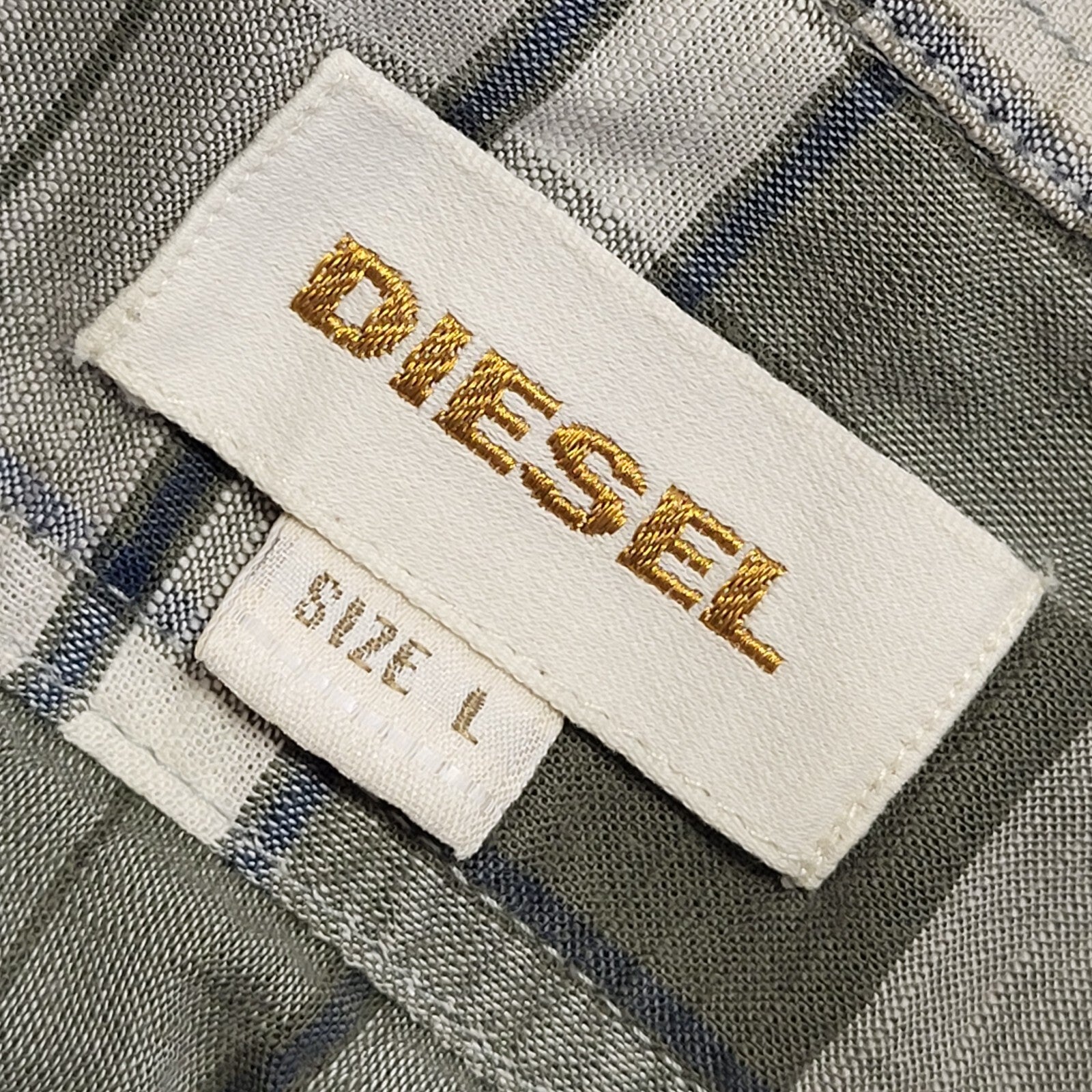 Diesel Y2K Vintage Grey Checked Short Sleeve Shirt Mens UK Size L