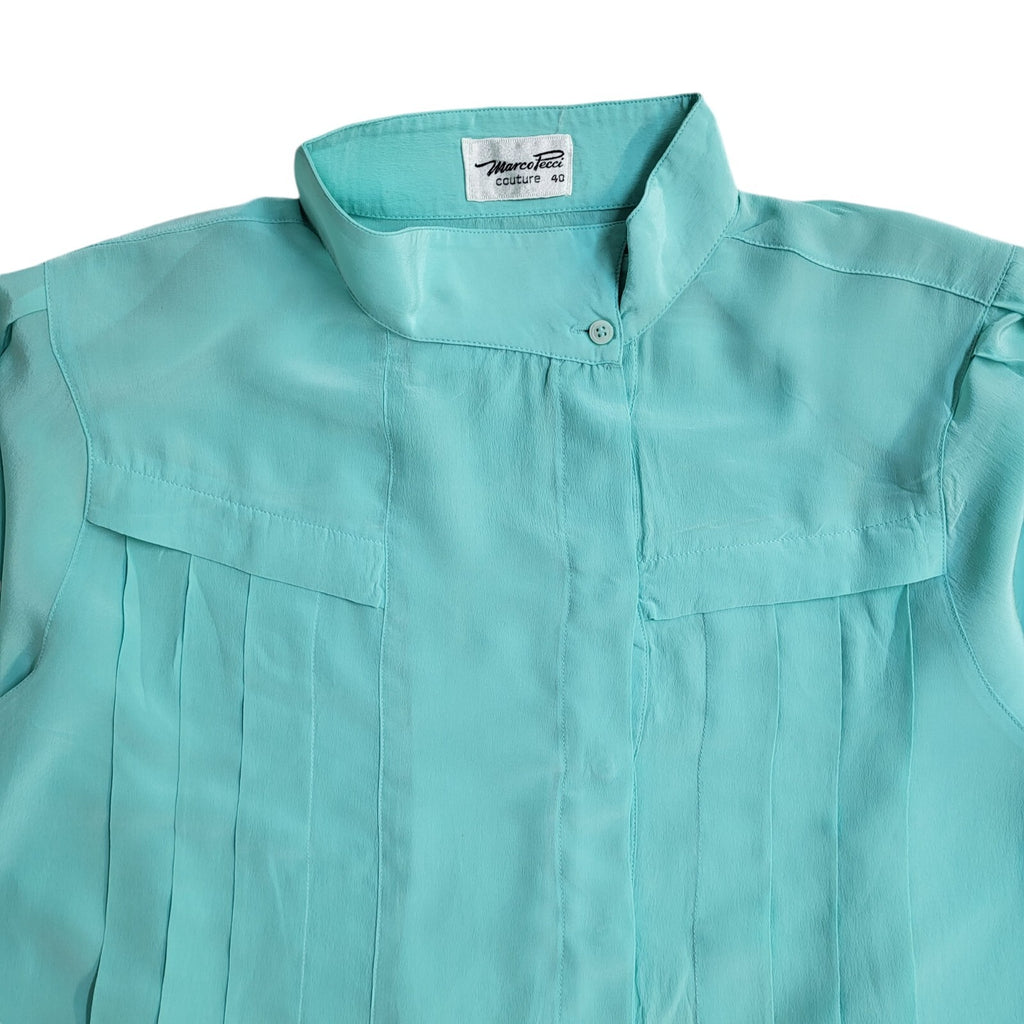 Marco Pecci Turquoise 90's Long Sleeve Pleated Shirt Women's UK Size 12