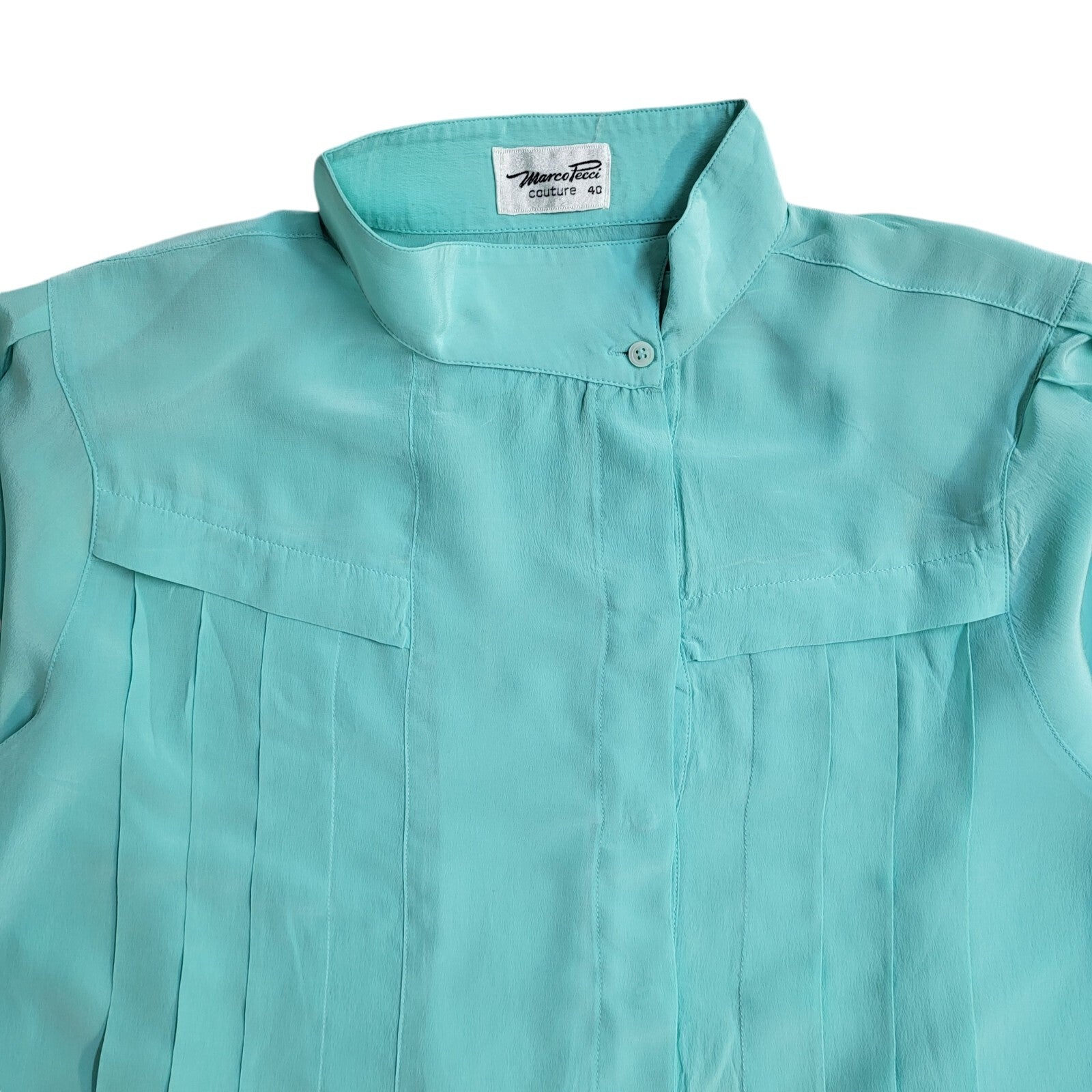 Marco Pecci Turquoise 90's Long Sleeve Pleated Shirt Women's UK Size 12