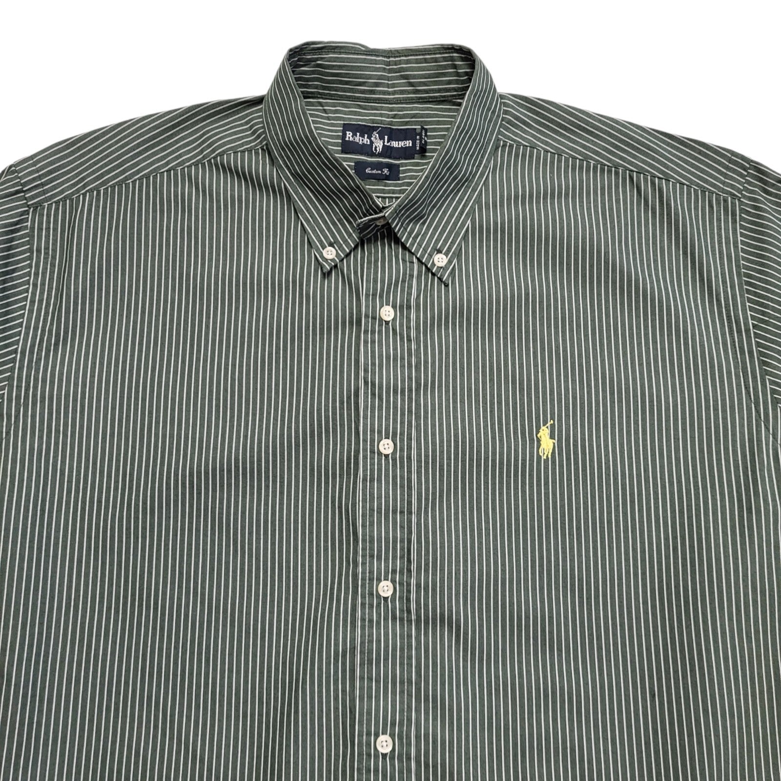 Ralph Lauren 90's Vintage Green Striped Long Sleeve Shirt Mens UK Size XL