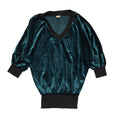 Shelana Vintage 80's Green Velour V-Neck 3/4 Sleeve Batwing Top Womens UK 14