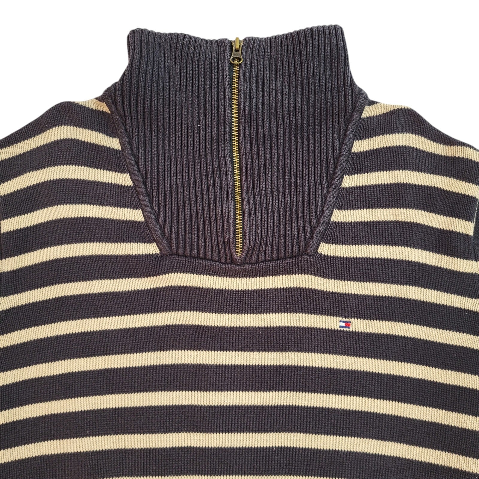 Tommy Hilfiger Blue & Beige Striped High Neck Jumper Uk Men's Size Large