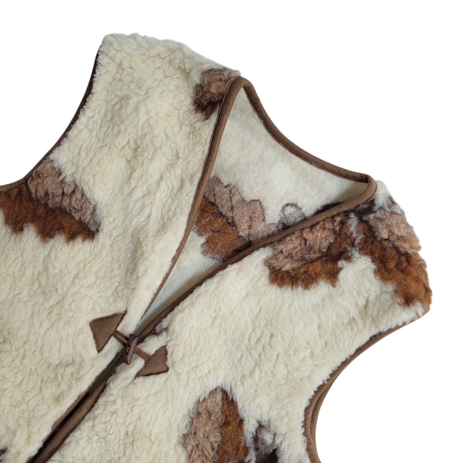 Vintage Beige & Cream 80s Button Faux Fur Gilet UK Women's Size 20