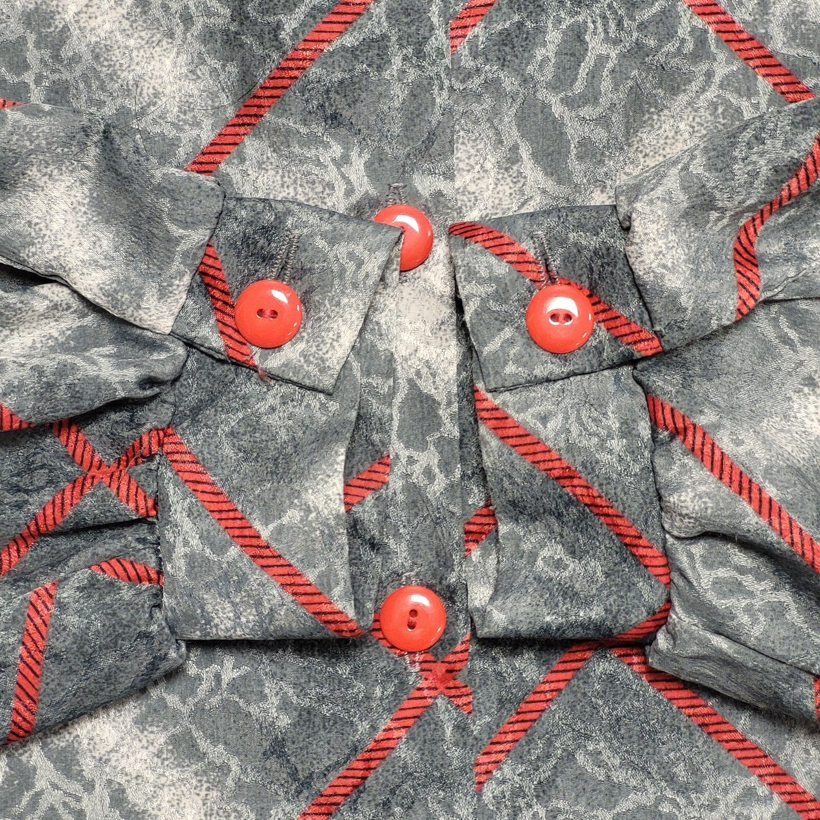 Karting 80s Vintage Grey & Red Patterned Blouse Women's Size 14