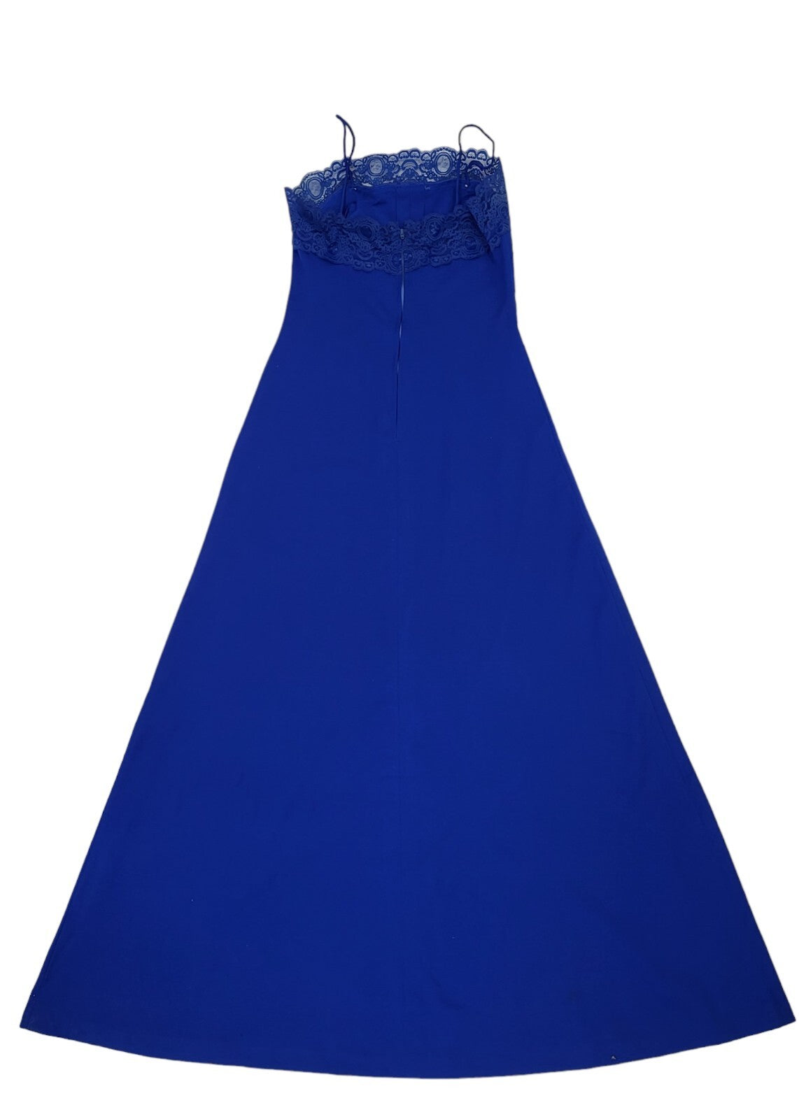 Mary Charmaine 70s Vintage Blue Lace Trim Evening Maxi Dress Women's Size 10
