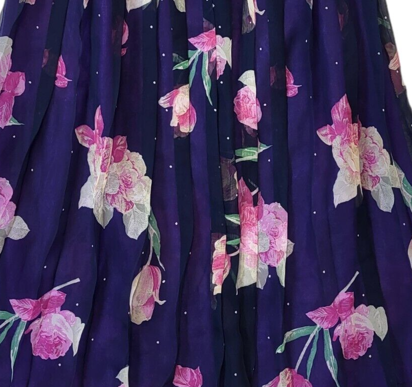 80's Vintage Purple Floral Sheer Skirt Women's Size 14 EU 42 W32