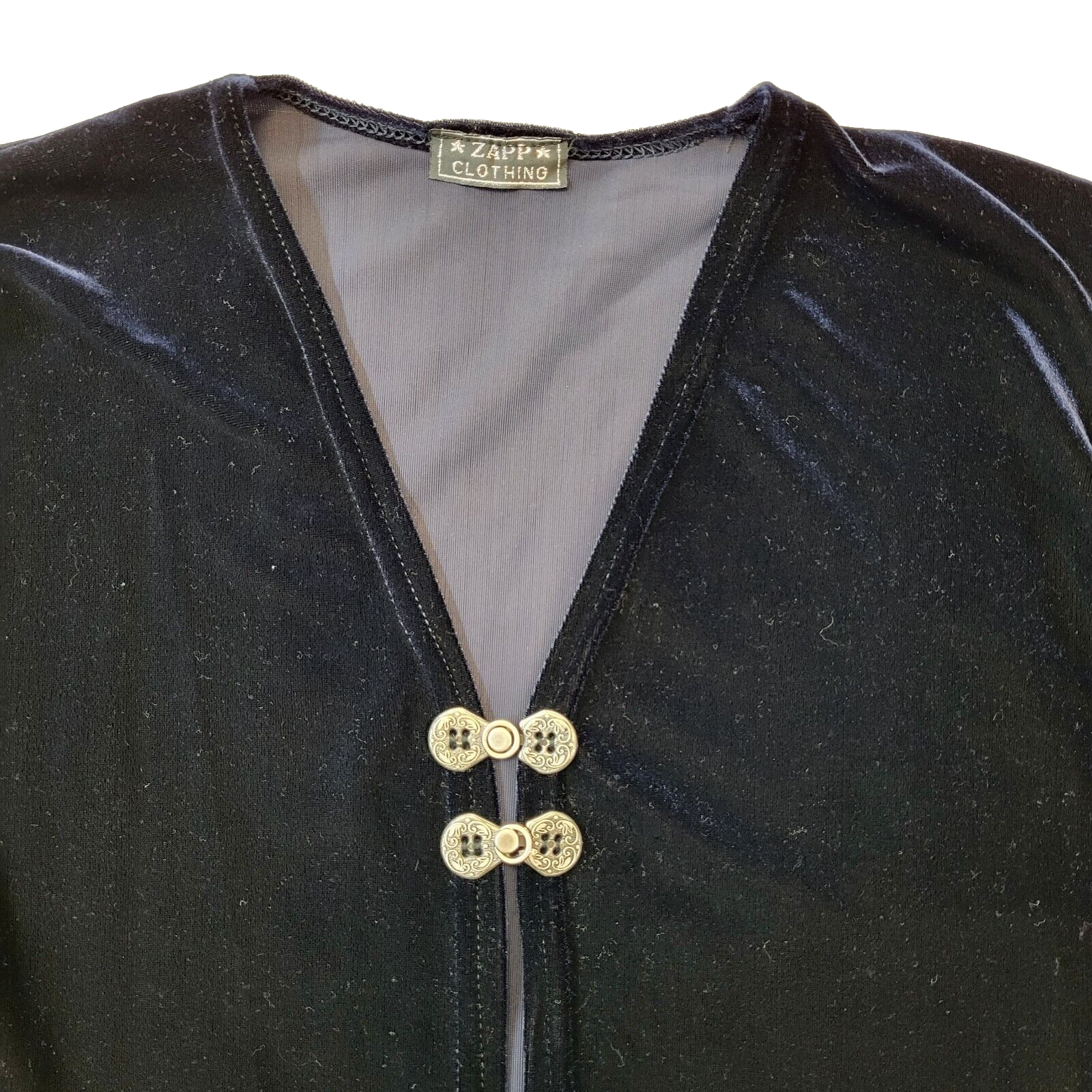 Zapp 90s Vintage Navy Blue Velvet Long Sleeve Top Women's Size L/XL Eu 40-42