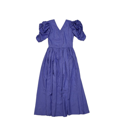 80s Vintage Purple V-Neck Puff Sleeve Party Dress Women's S 8/10