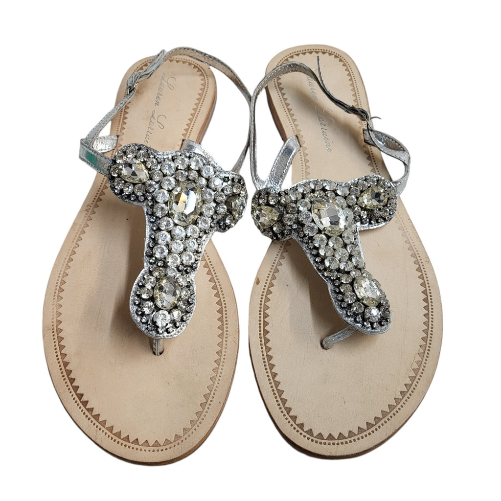 Lauren Lorraine Silver Beige Gems Sandal Shoes Uk Women's Size 11 Bnwb