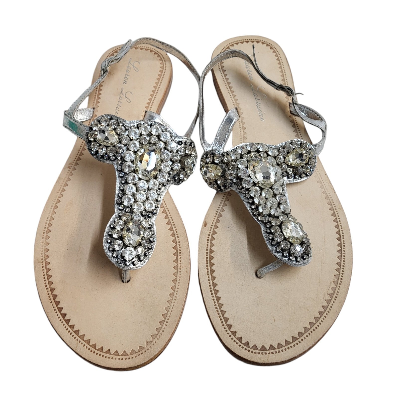 Lauren Lorraine Silver Beige Gems Sandal Shoes Uk Women's Size 11 Bnwb