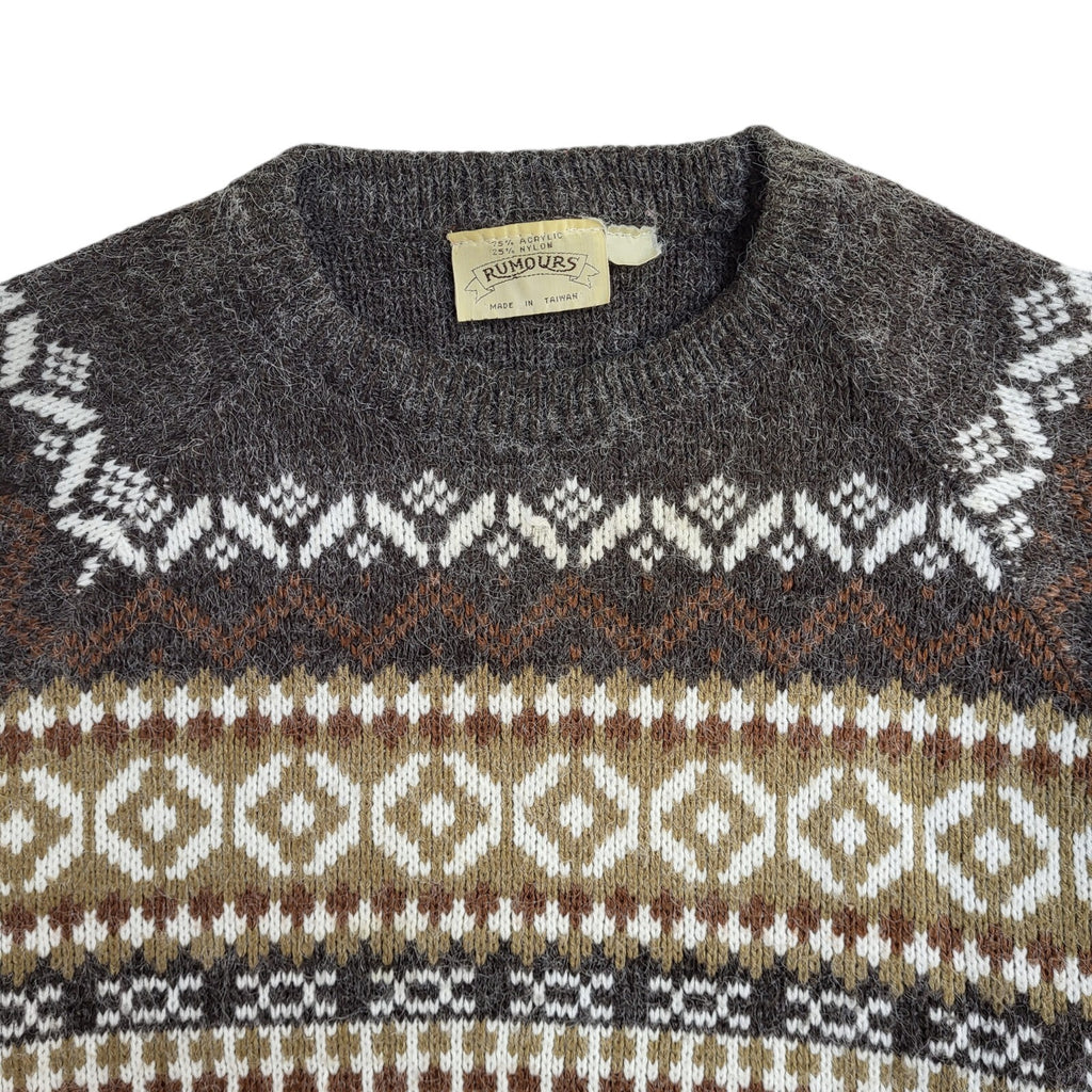 Rumours Vintage 90's Brown & Beige Geometric Jumper UK Men's Size M
