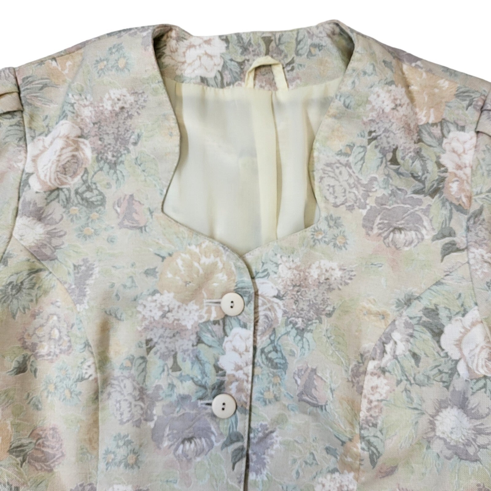 C&A Vintage 80s Cream Floral Short Sleeve Dress Jacket Women's Size 16
