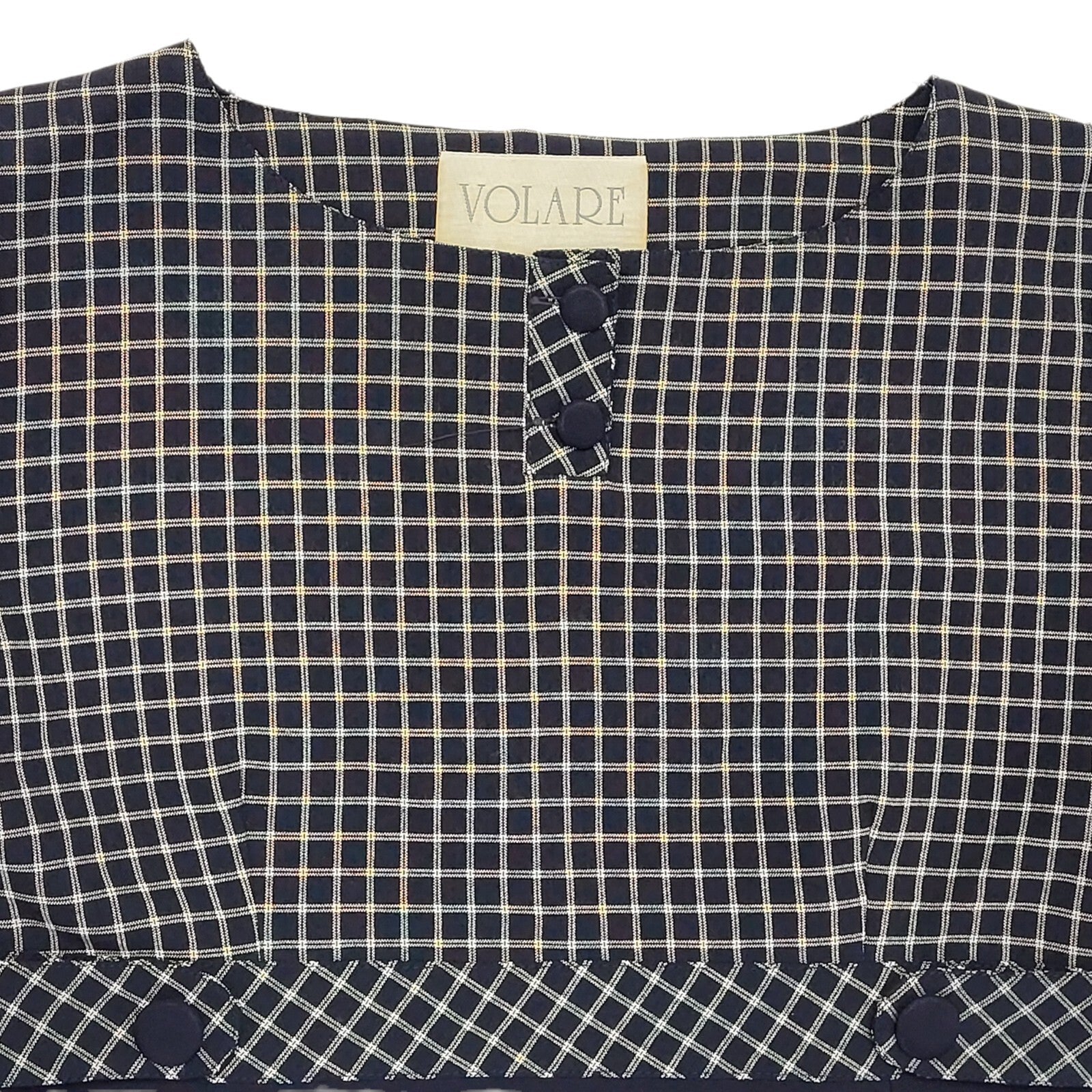 90s Vintage Volare Navy Check Pencil Daywear Dress Women's Size 14