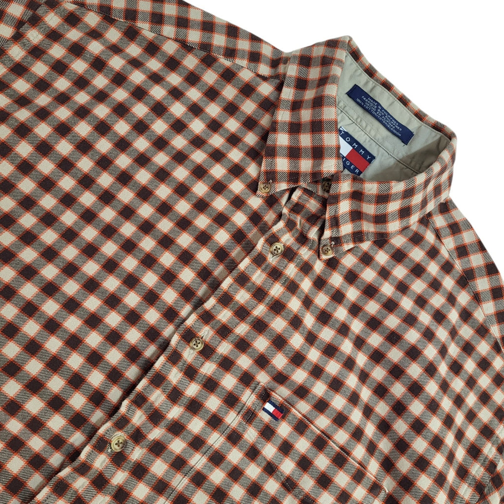Tommy Hilfiger Y2k  Brown & Orange Check Long Sleeve Shirt Uk Men's Size Large