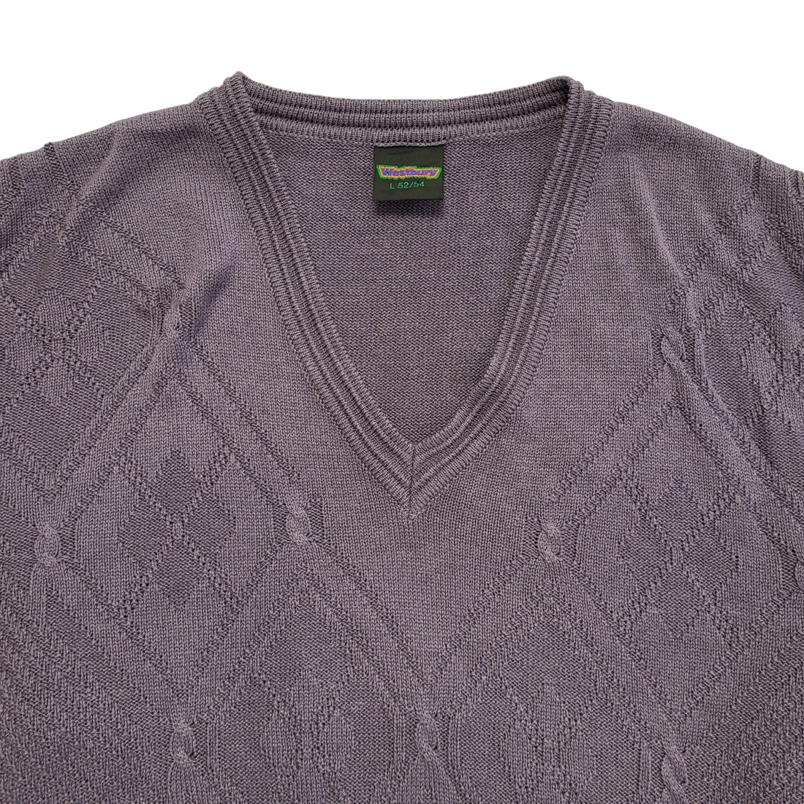 Westbury 80s Vintage Purple V-Neck Jumper Uk Men's Size Large