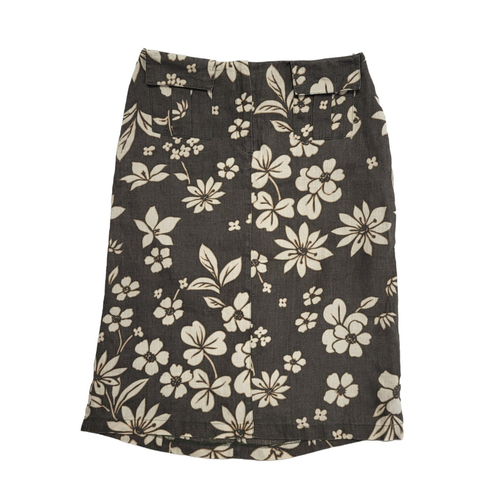 Next Vintage 90's Grey & Beige Floral Straight Midi Skirt Womens UK 8-10