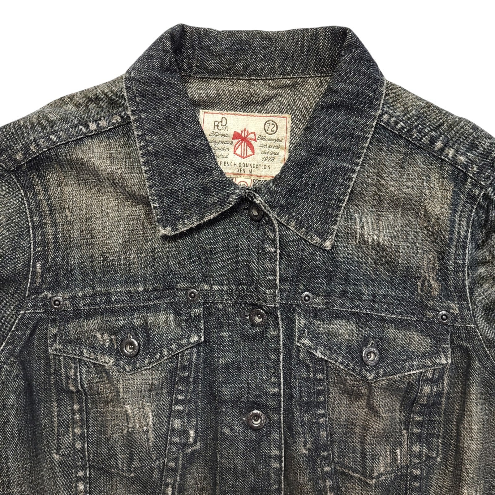 French Connection Blue 90s Vintage Button Denim Jacket Uk Women's Size 10
