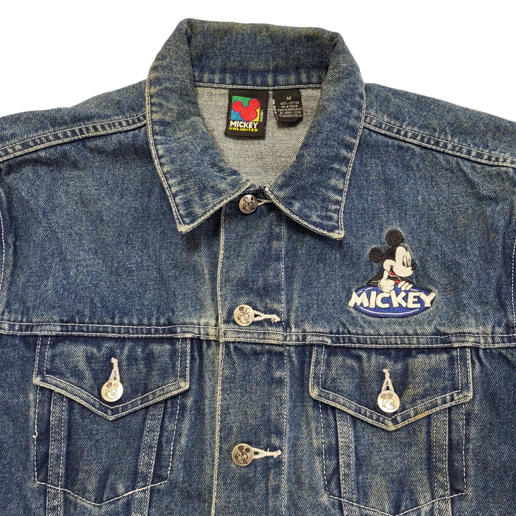 Mickey 90 Dark Blue 90s Vintage Button Denim Jacket Uk Women's Size M