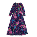 70s Vintage Purple Floral V-Neck Long Sleeve Maxi Dress Women's 12