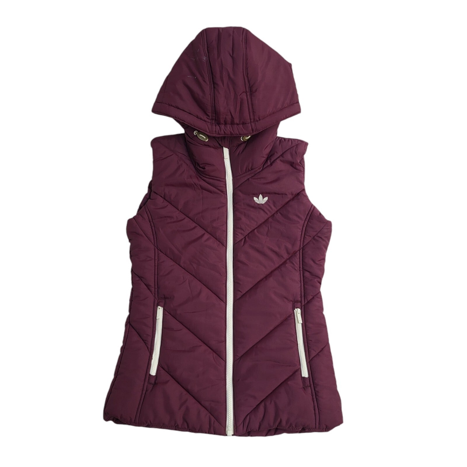 Adidas Vintage Y2k Burgundy Hooded Gilet Uk Women's Size 6