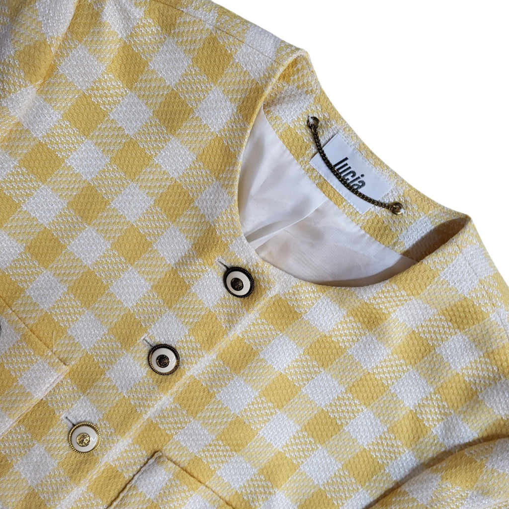 Lucia Yellow & White 90s Button Check Jacket UK Women's Size 12