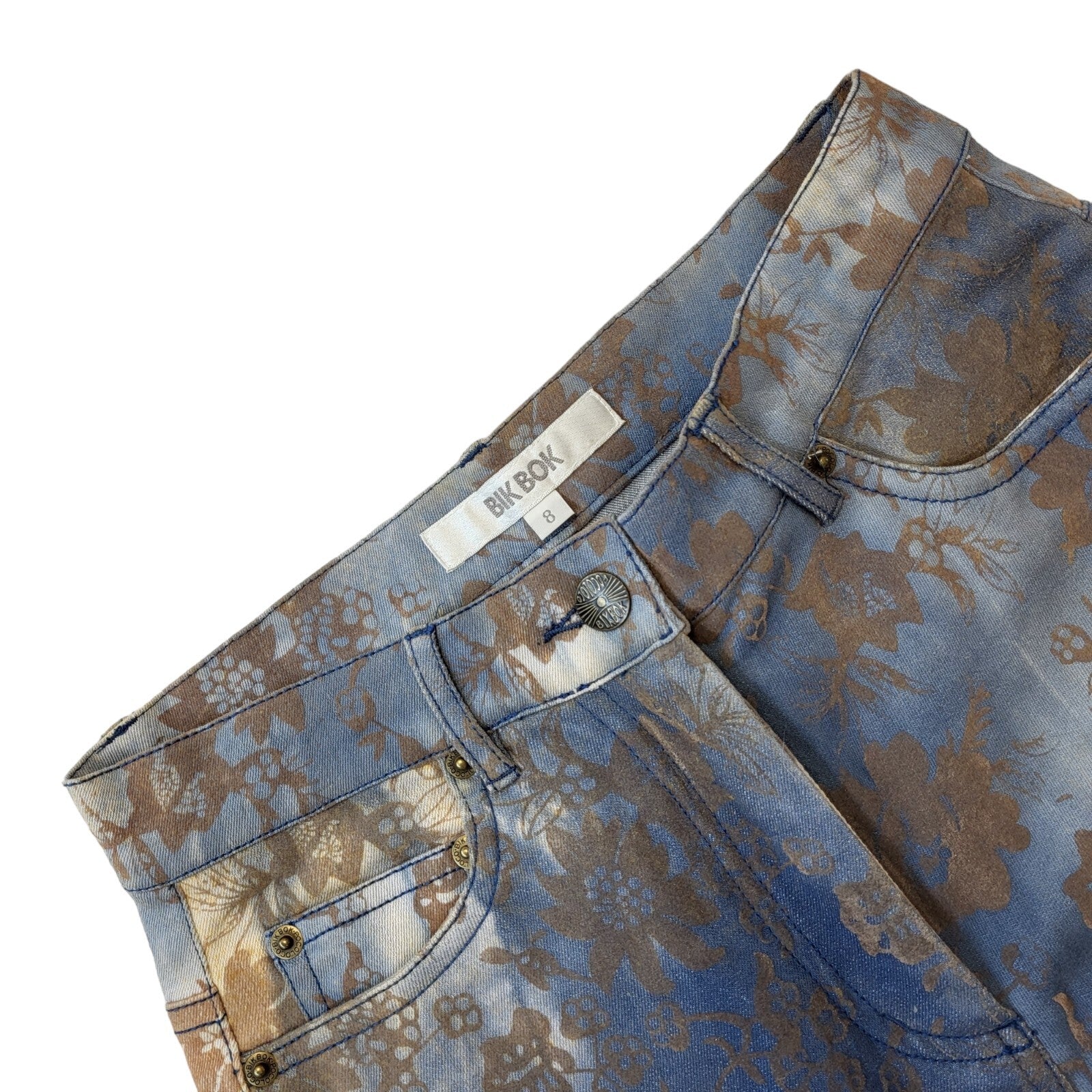 Bik Bok 90s Vintage Blue Bootcut Floral Denim Jeans Women's Size 8 W26 L32