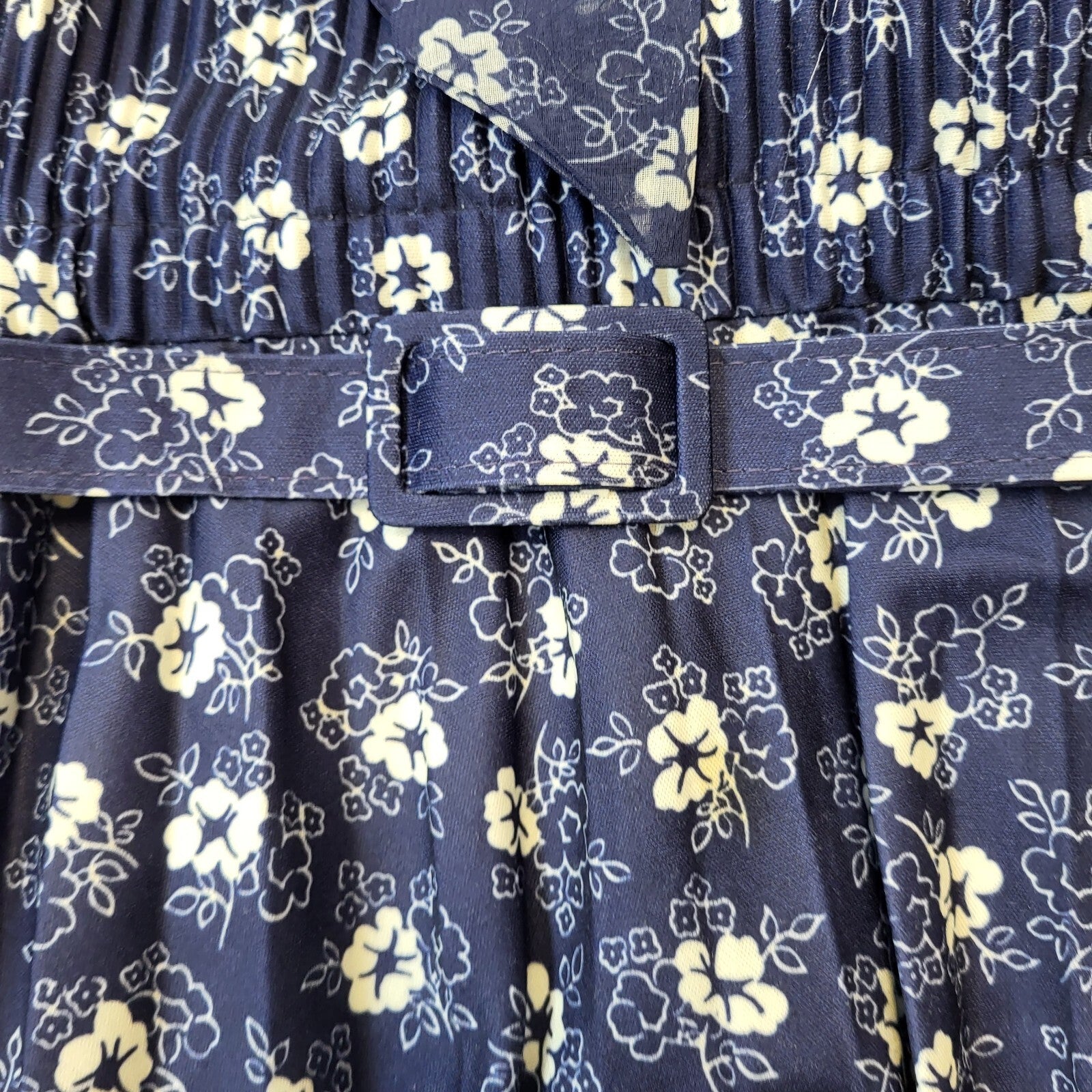 70s Vintage Blue & White Floral Daywear Dress Women's Size 16 Eu 44