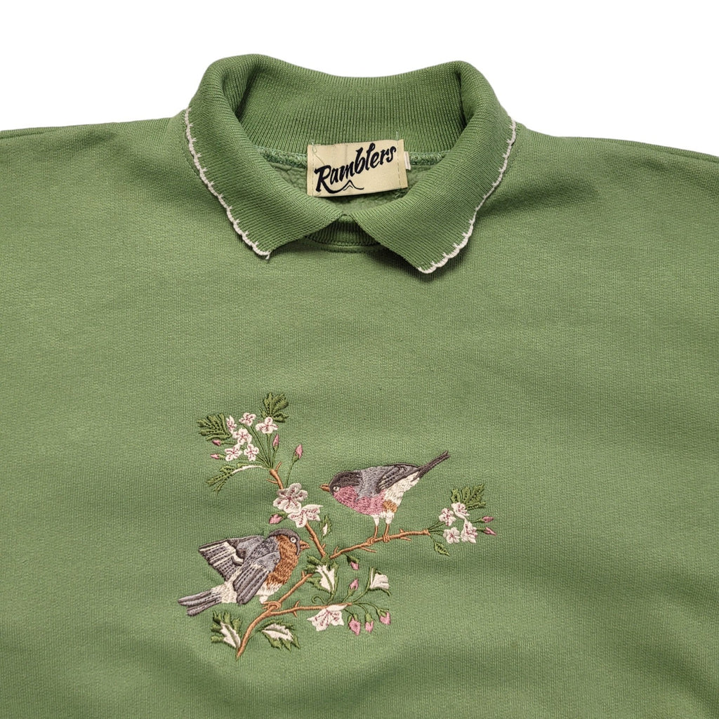 Rumblers Vintage 80s Green Bird Collared Sweatshirt Womens UK Size L