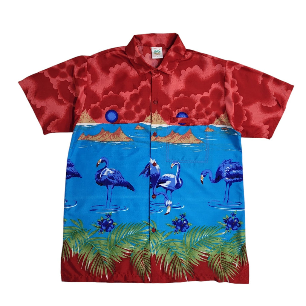 Happy Bay Vintage 90s Multicoloured Bird Print Beach Hawaiian Shirt UK Men's S
