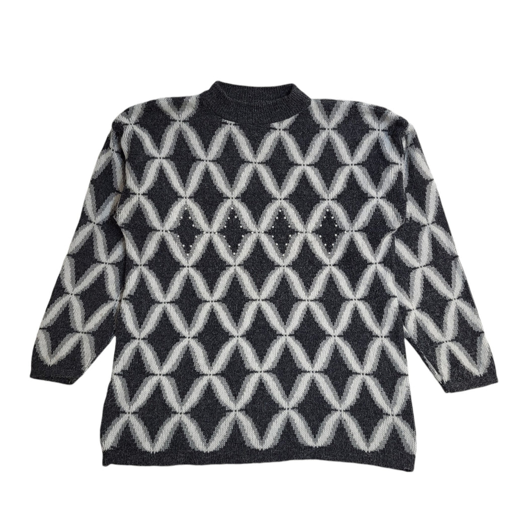 C&A Vintage 90's Grey & White Round Neck Jumper UK Women's Size XL