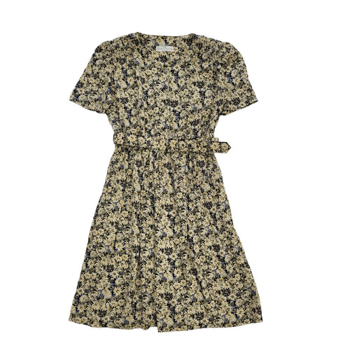 90s Vintage M&S Beige & Blue Floral Daywear Dress Women's Size 10/12