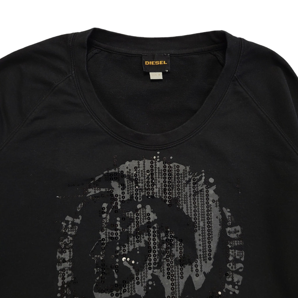 Diesel Vintage Y2K  Black Sequin 3/4 Sleeve Sweatshirt Womens UK Size M