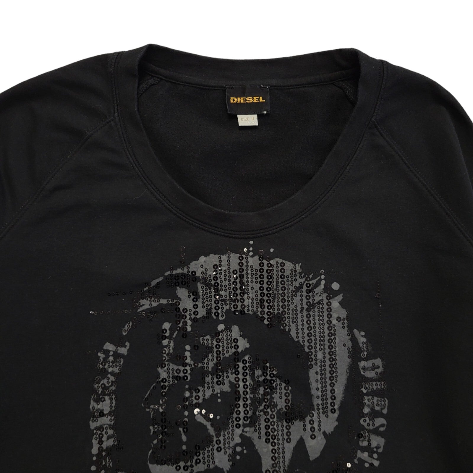 Diesel Vintage Y2K  Black Sequin 3/4 Sleeve Sweatshirt Womens UK Size M