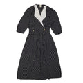 80s Vintage Black & White Polka Dot Collared Tea Dress Women's 14