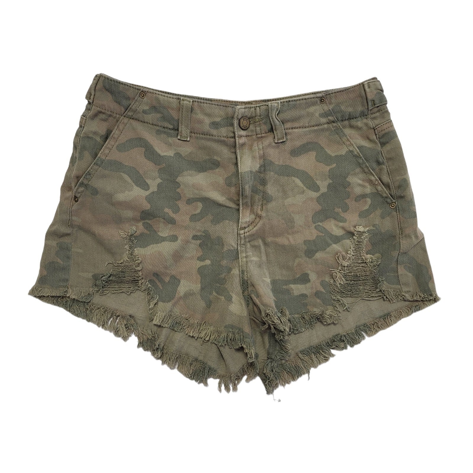 Guess Vintage Y2K  Green Zipped Camouflage Shorts Uk Women's Size M W29