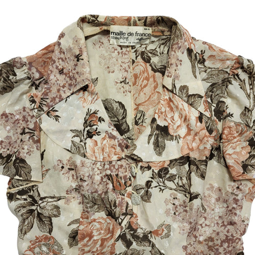 70s Vintage Maille De France Beige Floral Fit & Flare Dress Women's Size 12