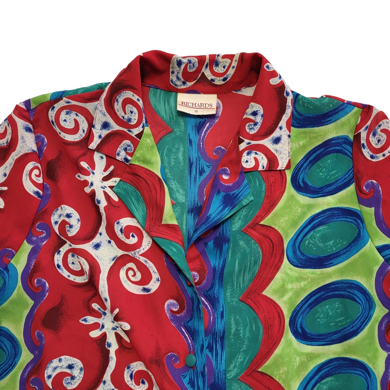 Richards Vintage 90's Multicoloured Button Up Short Sleeve Womens Shirt Size 18