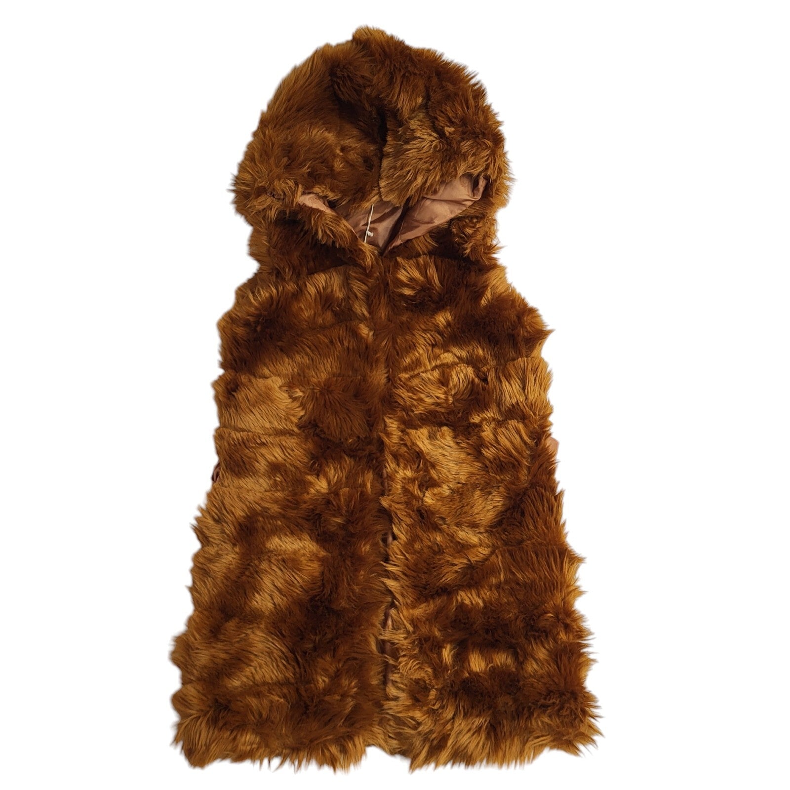 Georgia Y2k Vintage Copper Hooded Faux Fur Gilet Uk Women's Size S/M Bnwt