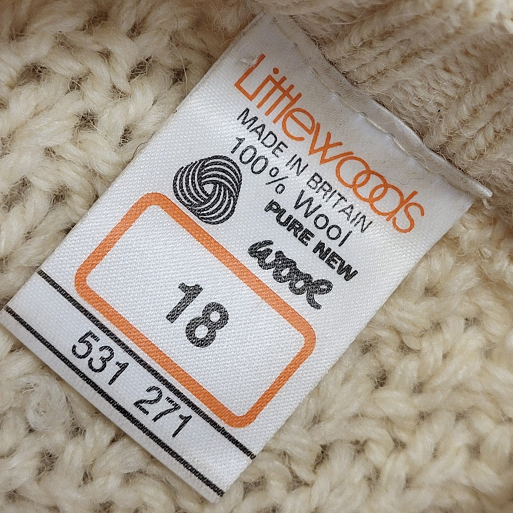 Littlewoods 80s Vintage Cream Wool Blend Cardigan Women's Size 18