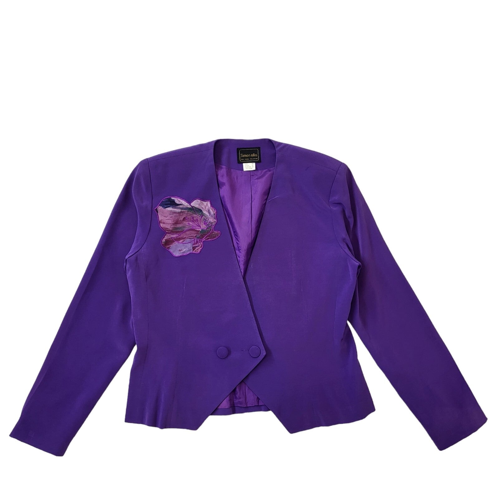 Simon Ellis 80s Vintage Purple Floral Button-Up Jacket Women's Size 14