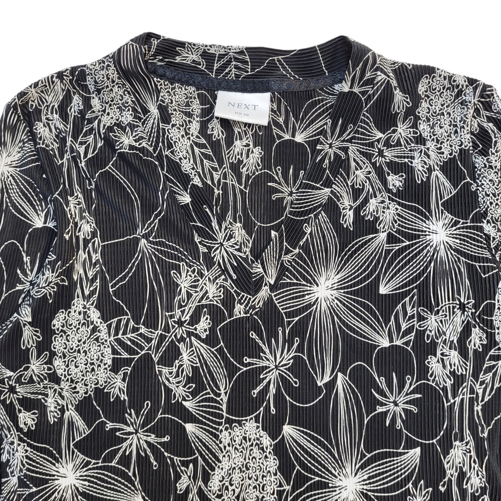 Next Vintage Y2K Black & White Floral Long Sleeve Women's UK 10