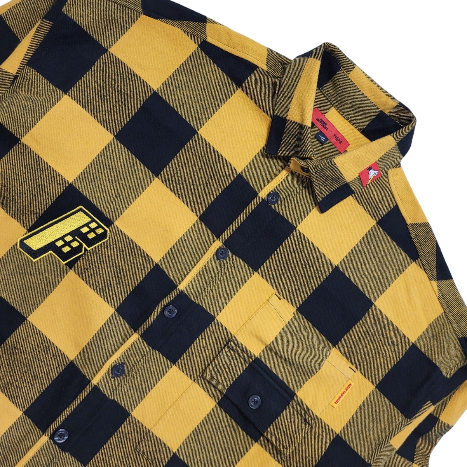 Mark Fair Whale Y2K Thick Yellow & Black Checked Long Sleeve Shirt Mens UK M