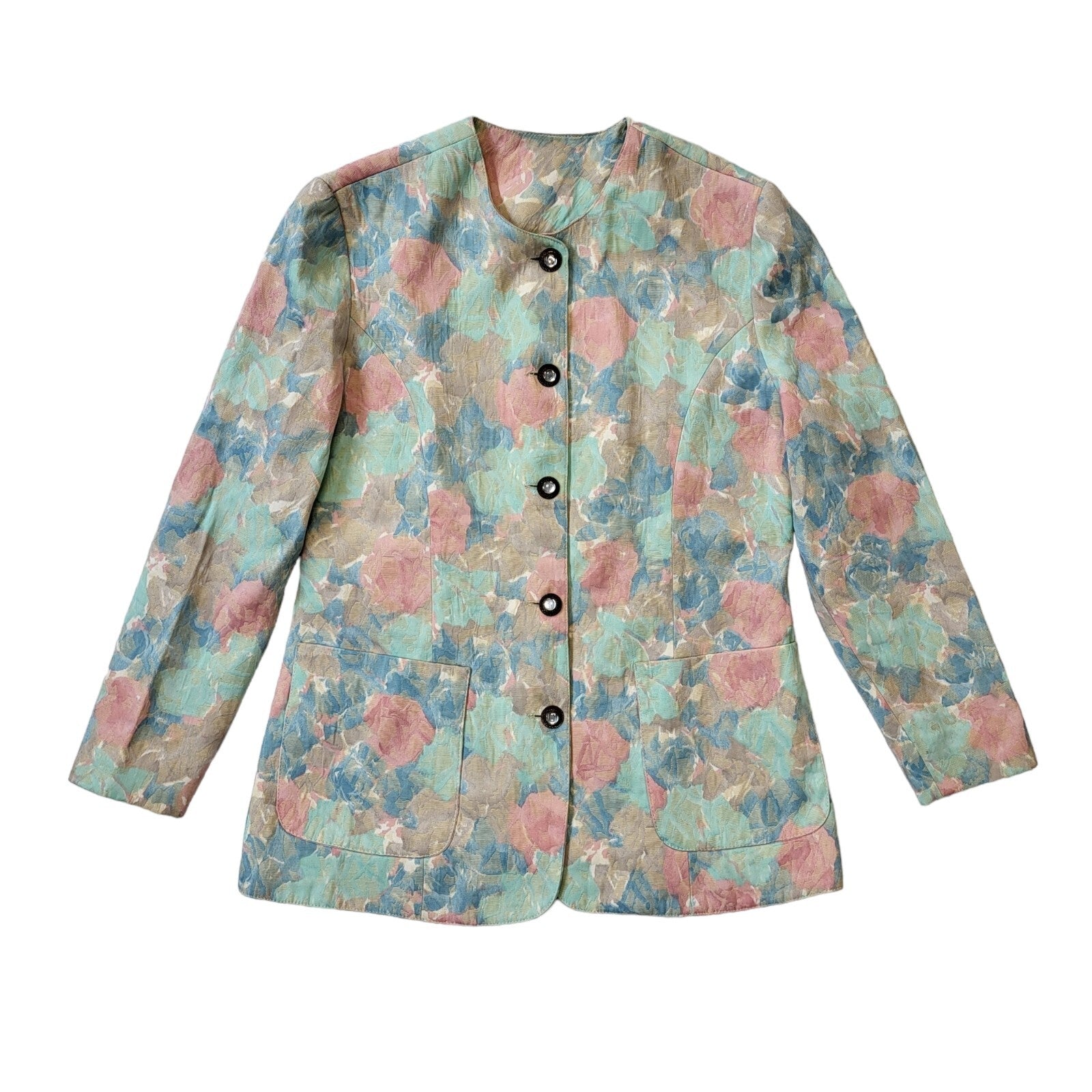 Fabtex 80s Vintage Blue & Pink Floral Women's Button Up Jacket Size 16