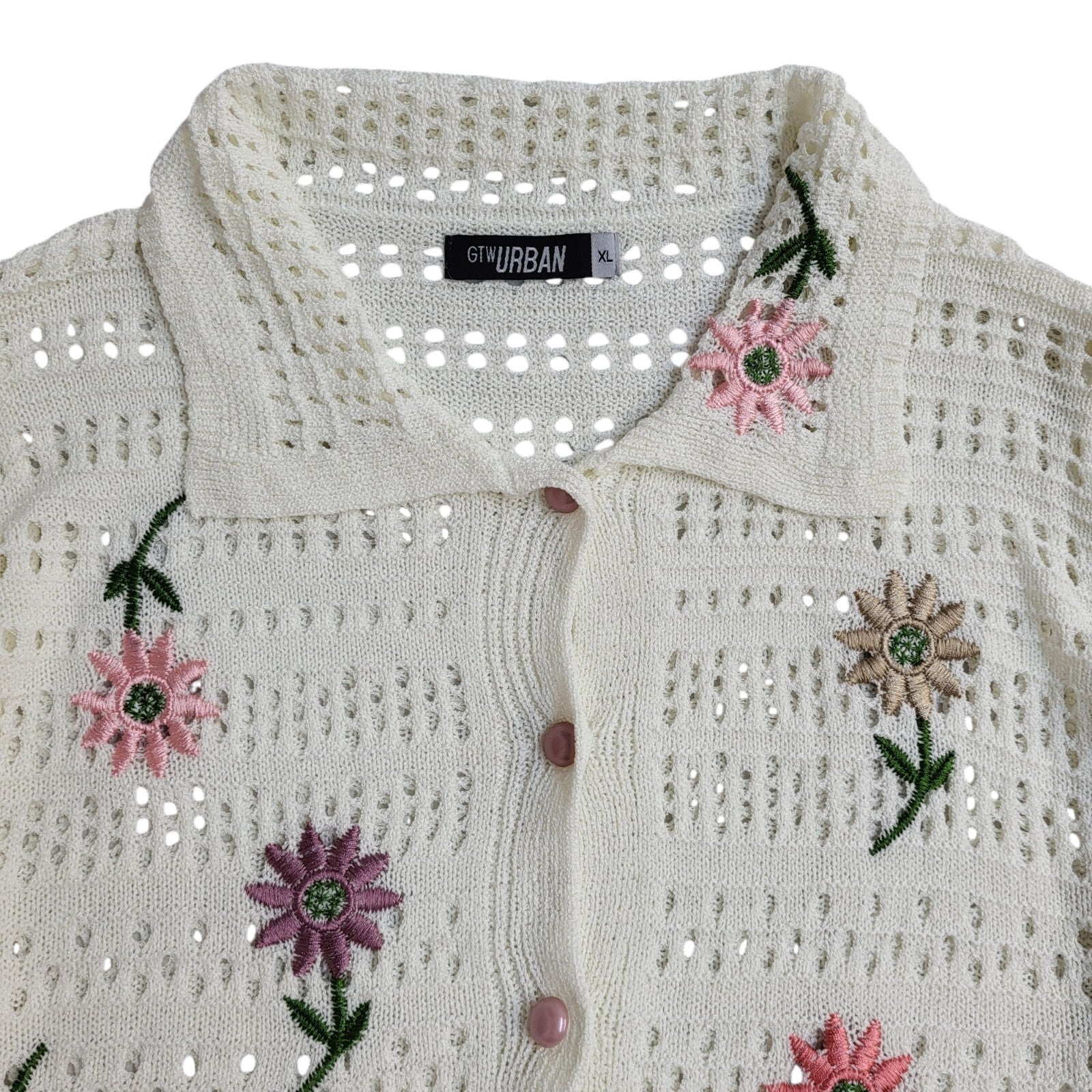 GTW Urban 80s Vintage White Floral Button Up Cardigan UK Women's Size XL